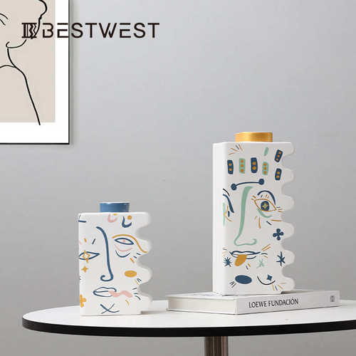 现代装west创意软花 装饰品器陶瓷ins摆件人脸彩绘家居 花瓶best