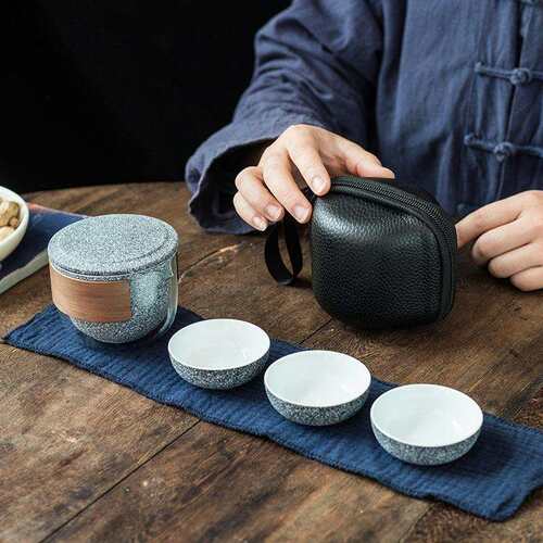 旅行茶具套装便携陶瓷快客杯一壶三杯户外旅游功夫黑陶玻璃泡茶壶
