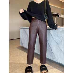 休闲百搭直筒裤 高腰显瘦九分哈伦裤 流行安可拉红绵羊皮裤 2025新款