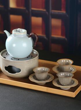 竹柒阁手工藤编茶壶陶瓷煮茶炉酒精加热户外茶室温茶炭炉茶具套装