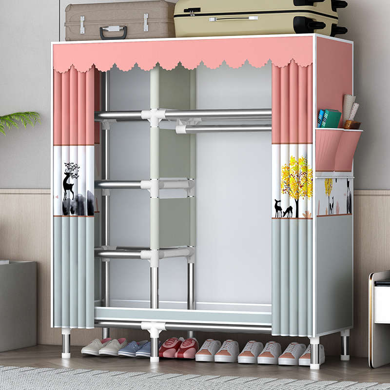 简易衣柜家用卧室结实耐用出租房组装布衣柜全钢加粗加厚架收纳柜