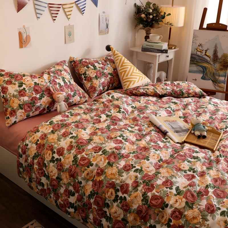 正品田园玫瑰双人床单被套上纯棉碎花床1国用品套件.8米全棉民四