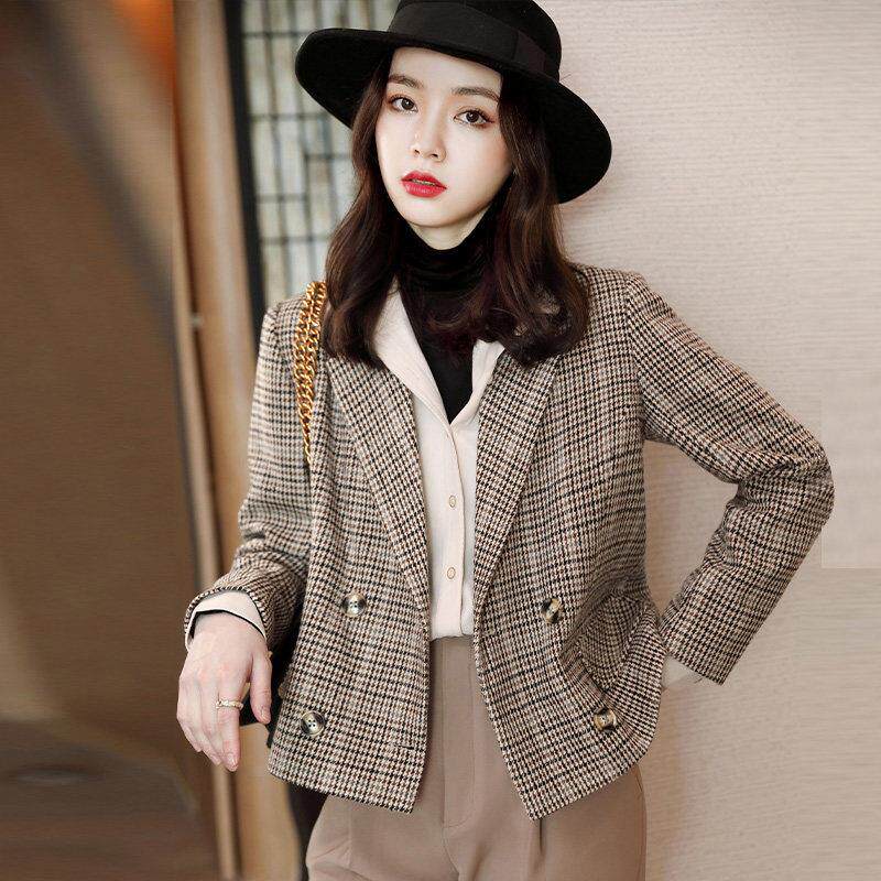 格子西装外套女春秋2025年新款韩版英伦风宽松慵懒休闲 小西服上