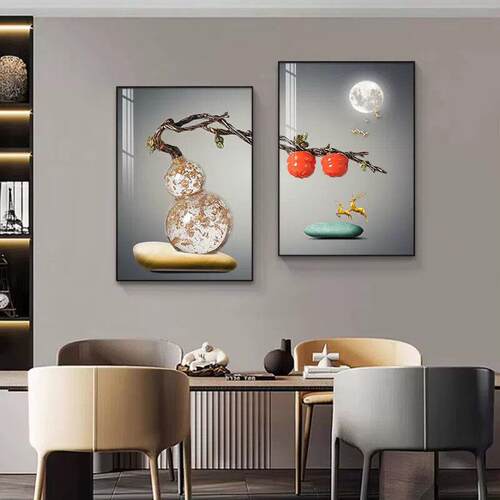 现代简约餐厅装饰画轻奢艺术个性饭厅挂画客厅餐桌壁画厅两联画