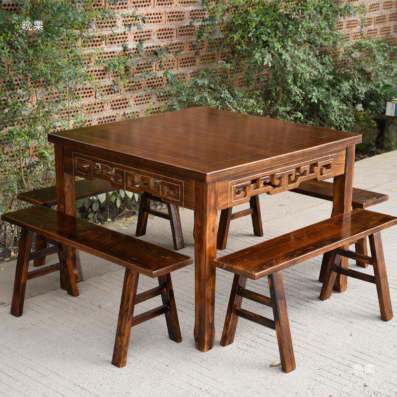 实木八仙桌家用x2四仿方桌功饭店桌古正方形多能简约中式椅套装