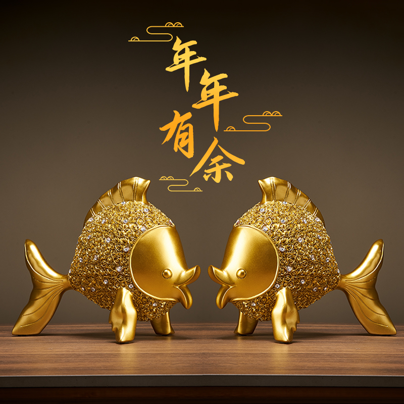 轻奢高档年年有余金鱼摆件创意玄关酒柜酒架书柜装饰乔迁新居礼品