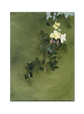 中古风小众抽象花卉植物客厅装饰画玄关复古春意盎然绿色生机挂画