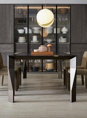 意式极2023新款进口岩餐板桌长方形现代简轻约简奢不锈钢网红高档