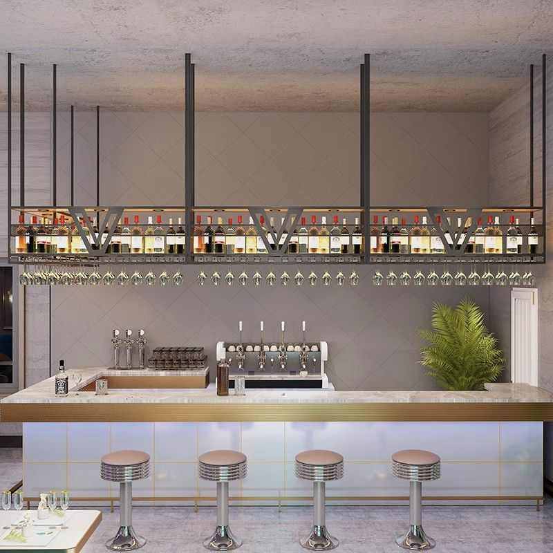 酒吧吧台吊架置物架工业风吊挂酒柜高脚杯倒挂式铁艺红酒杯架悬挂