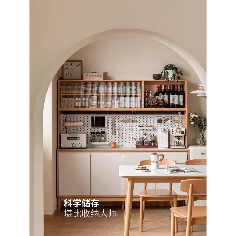 高级全实木餐边柜靠墙一体落地储物柜岩板茶水柜家用收纳碗柜家具