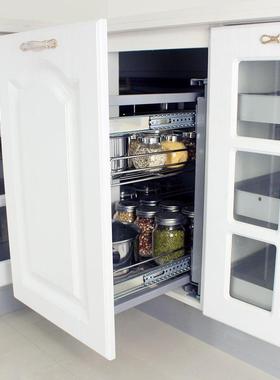 联动拉篮不锈钢厨房橱厨柜拉蓝架橱柜L型转角小怪物拉篮转角拉篮