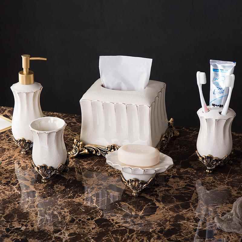 卫浴五件套洗漱套装杯子简约创意洗漱口杯皂碟纸巾盒家用酒店摆件