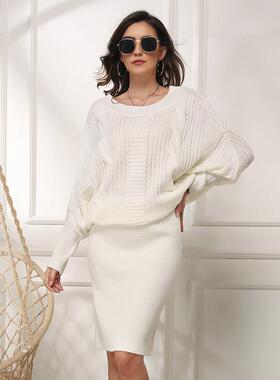 Large size women's sweater long pullover sweater dress