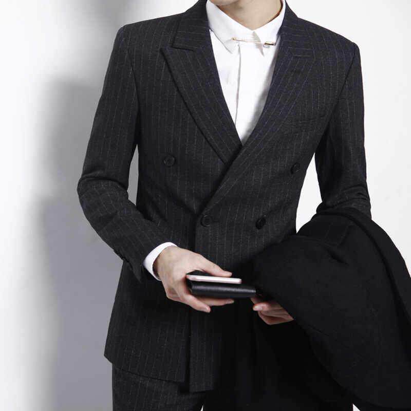 西装男套装韩版潮流双排扣新郎结婚礼服大码外套帅气正装男士西服