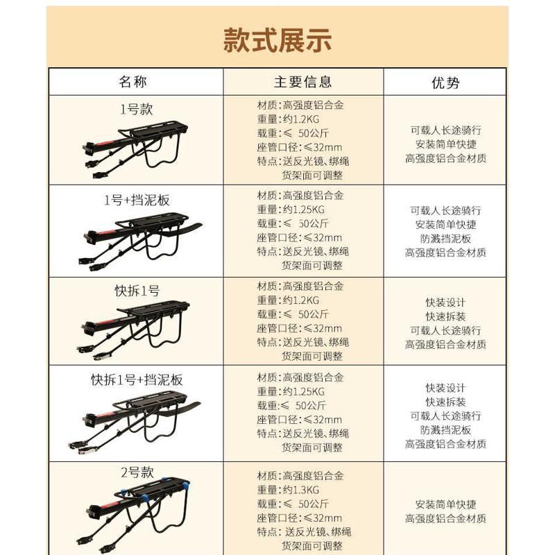 山地车后座架快拆自行车后货架尾架行李架骑行装备单车配件可载人