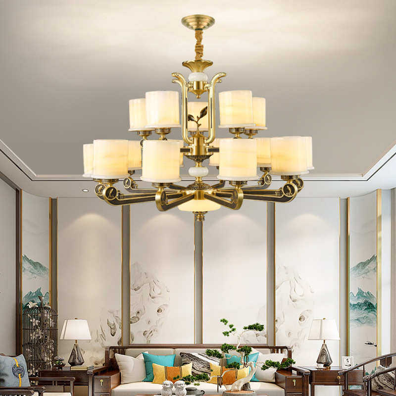 全铜禅意新中式别墅客厅玉石吊灯中国风复式楼大气餐厅灯书房灯,家装灯饰光源,客厅吊灯,淘宝优惠券,粉丝福利购,淘宝优惠卷