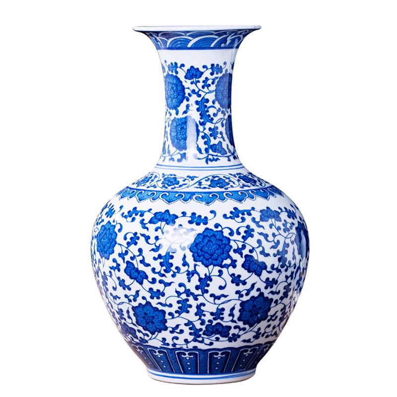 景德镇陶瓷花瓶摆件现代中式客厅酒柜装饰品摆件仿古青花瓷插花器