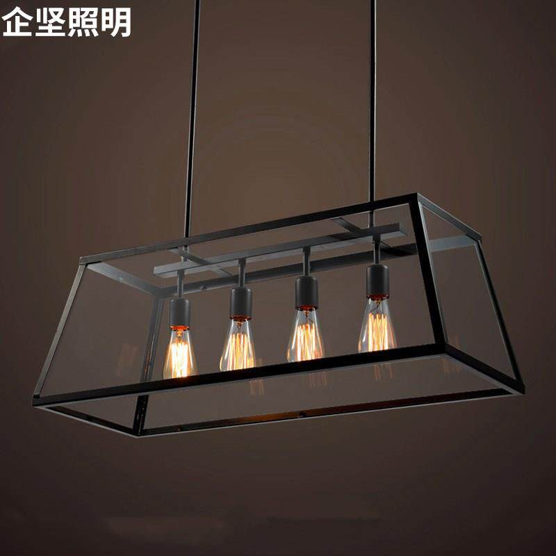 loft复古铁艺玻璃箱餐厅吊灯长方形创意客厅灯咖啡店个性玻璃吊灯