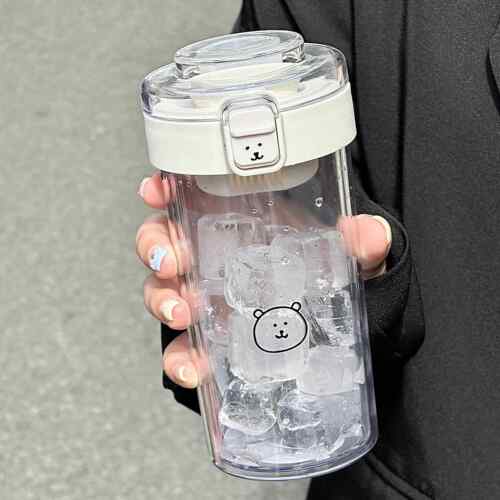 自嘲熊水杯简约ins女生可携式小巧直饮杯带茶隔夏季学生透明塑料