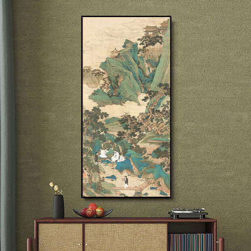 盈浩入户玄关装饰画国画古画竖版挂画茶室走廊过道壁画风景浮雕