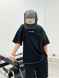 24夏季男女中大童韩版简单明线薄款棉，纯色字母短袖t恤街舞潮