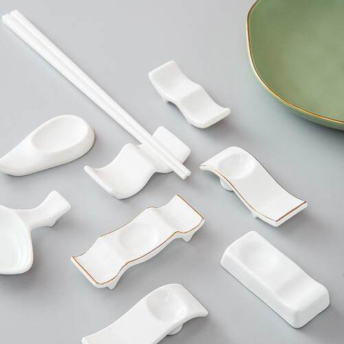 陶瓷筷子架架放公筷筷架筷托托骨瓷筷枕勺酒店金边支架三用多功能