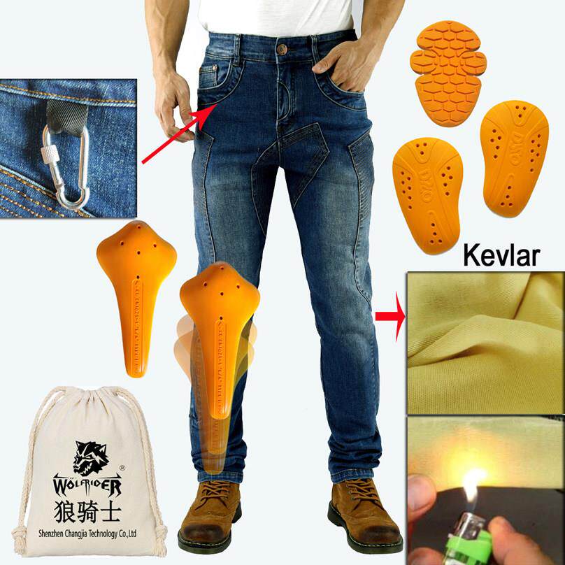 机车骑行牛仔裤男膝盖防摔弹力韩版复古深蓝色大护膝可调
