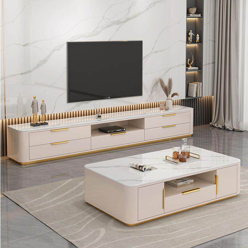 时尚北欧小户型现代客厅轻奢烤漆落地岩板简约电视柜茶几组合柜