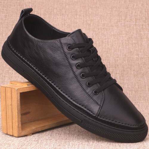 香港潮牌男鞋真皮板鞋冬季青年休闲鞋透气圆头系带软底小白鞋单鞋