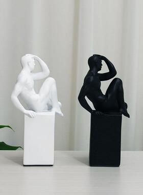 现代简约抽象人物沉思者雕塑摆件玄关家居展厅橱窗客厅酒柜装饰品