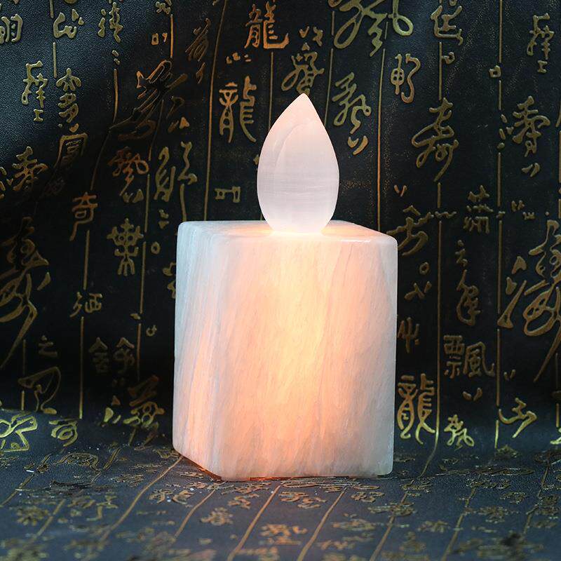 天然台灯石膏原料夜光蜡烛灯家用供灯LED长明灯烛形夜灯氛围灯