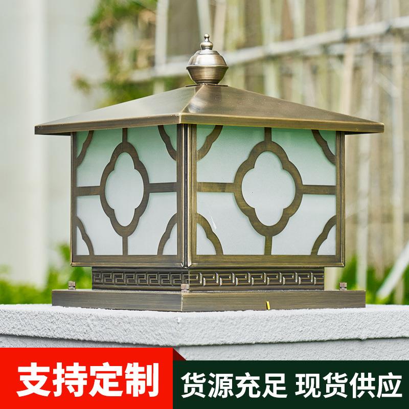 全铜太阳能柱头灯别墅大门门柱灯中式方形围墙灯庭院灯太阳能新款