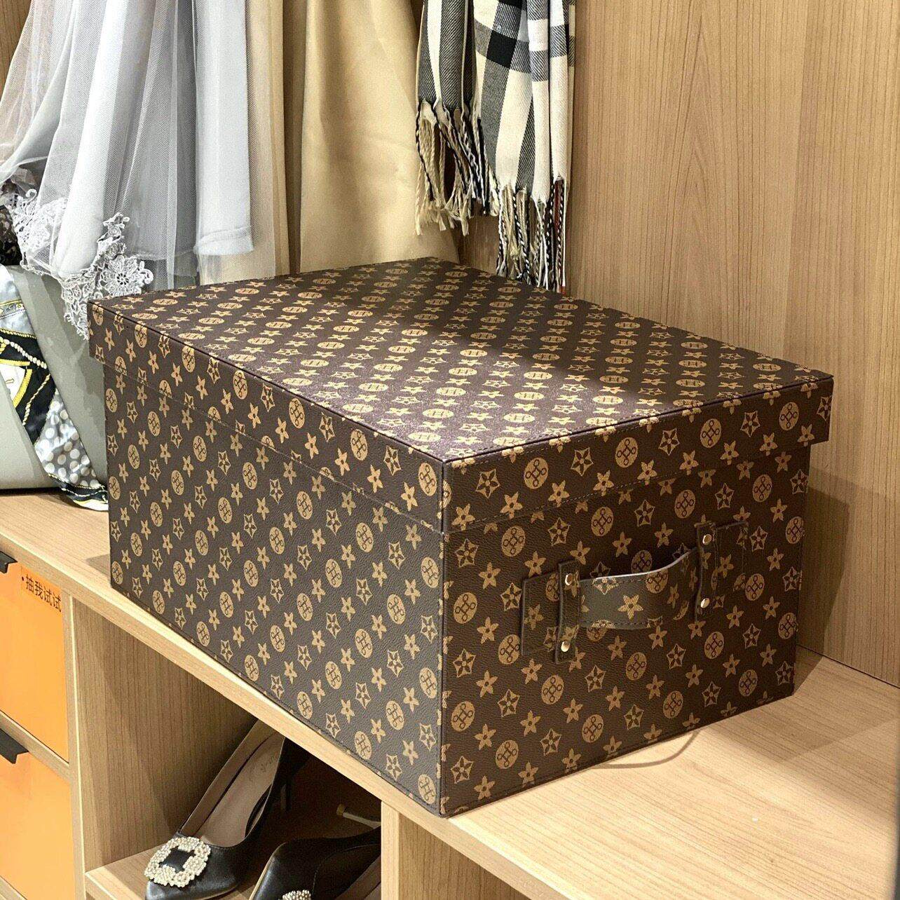 家用整理箱衣服收纳箱卧室衣柜衣帽间格子置物储物箱皮革加厚防水
