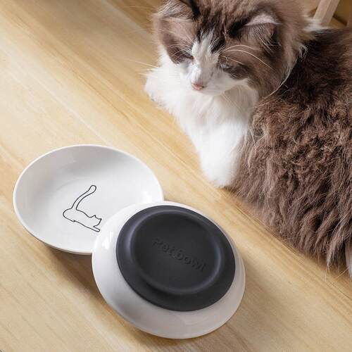 跨境硅胶防滑陶瓷猫盘宠物猫碗猫粮零食罐头盘小猫碗亚马逊猫食碟