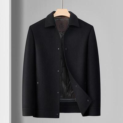 秋冬季款双面尼C8811-J羊毛大衣男士短翻领休拆卸羽绒内胆闲新呢