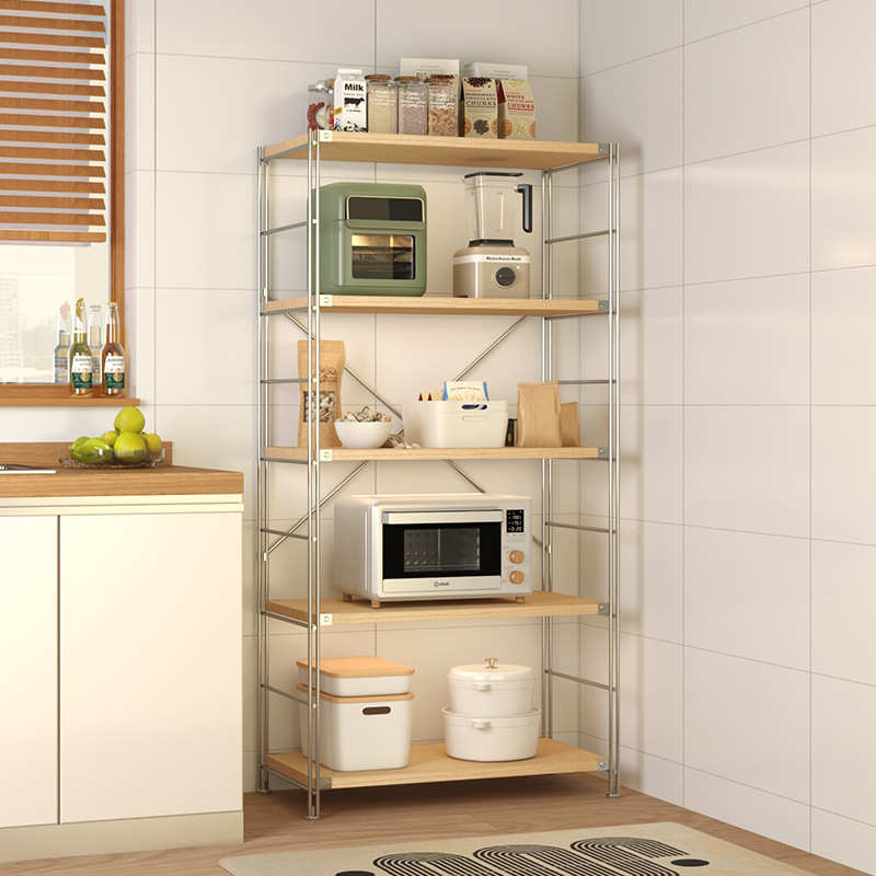 厨房置物架微波炉烤箱收纳架中古风展示架家用多层储物架组合架