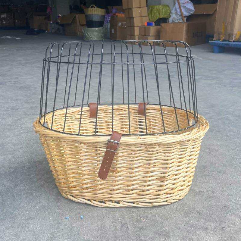 藤编收纳篮带盖宠物提篮柳编自行车车篮后驮筐编织篮猫狗车篮子