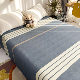 北欧全棉床单单件双人，1.5米简约条纹纯棉，宿舍三件套1.2m单人被单