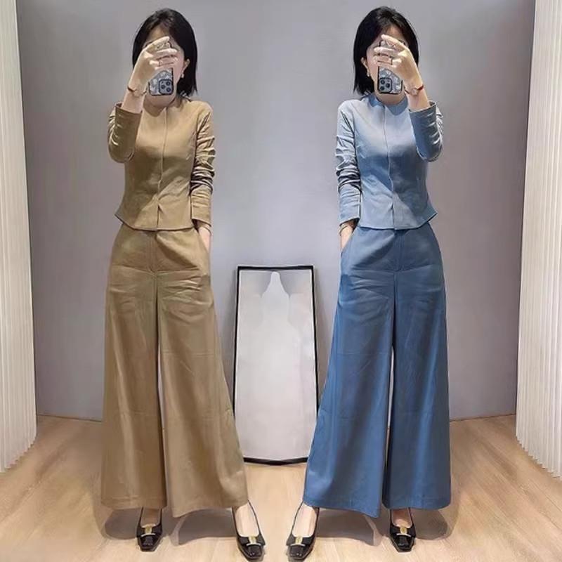 香港代购时尚套装女春季新款显瘦长袖衬衫阔腿裤气质减龄两件套潮