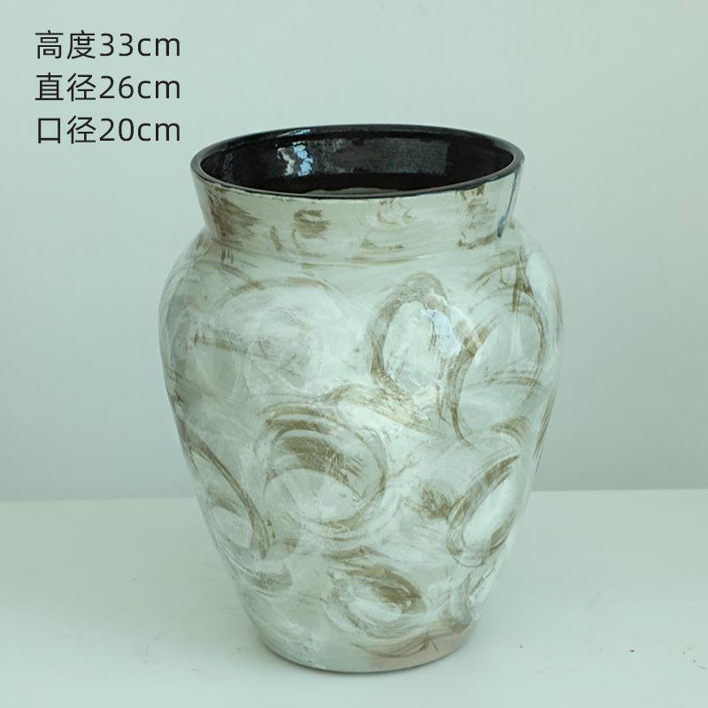 油画宿风景德镇陶瓷花瓶复古店怀旧手JNY工酒民花禅意摆件大口花