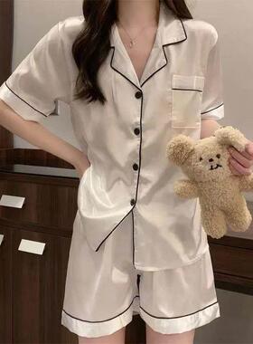 Women Silk Satin Pajamas Pyjamas Set Sleepwear Pijama Couple