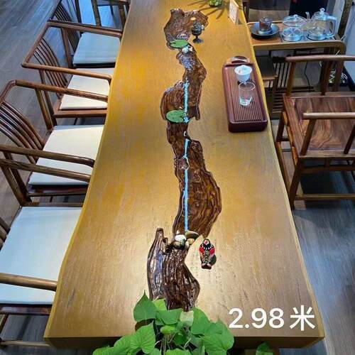 茶桌新中式循环流水茶台实木大板景观一体禅意养鱼功夫茶桌椅组