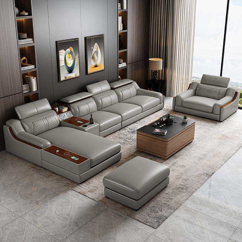 现代简约皮沙发家用客厅组合边几调节功能皮质四季款贵妃懒人沙发