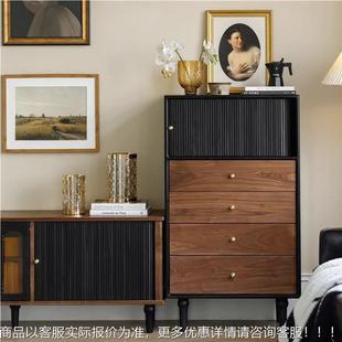 复古实木卷帘门四斗柜小户型客厅家用中古落地收纳储物柜一体 法式