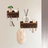 实木玄关钥匙收纳挂钩收纳层架挂墙上入户门置物架免打孔一字板隔