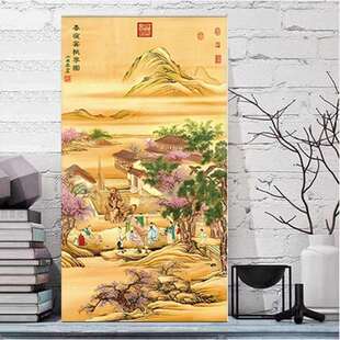2023款十字绣春夜桃宴李园版客厅大幅竖风景画新满绣山水手工线绣