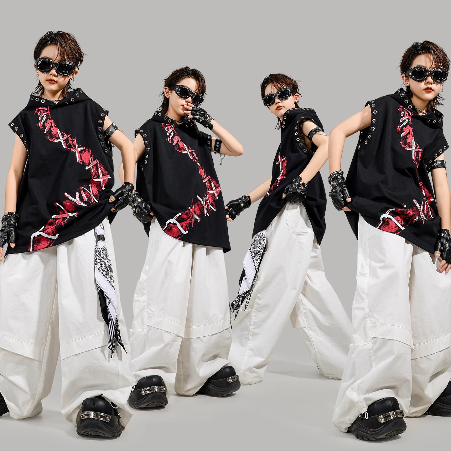 儿童街舞演出服幼儿hiphop嘻哈套装男童架子鼓表演服女童爵士舞服