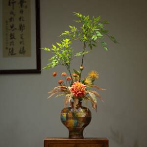 宋代美南学陶面花瓶禅意天竹插花高级感民宿酒店壁SLM龛玄瓷关桌