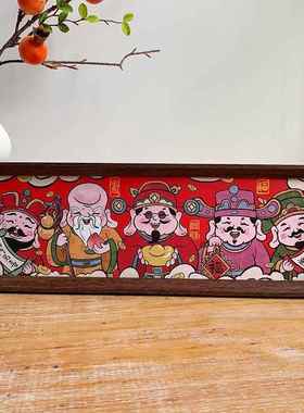 新年中式喜庆装饰摆件五福临门相框摆台乔迁新居入户玄关装饰画