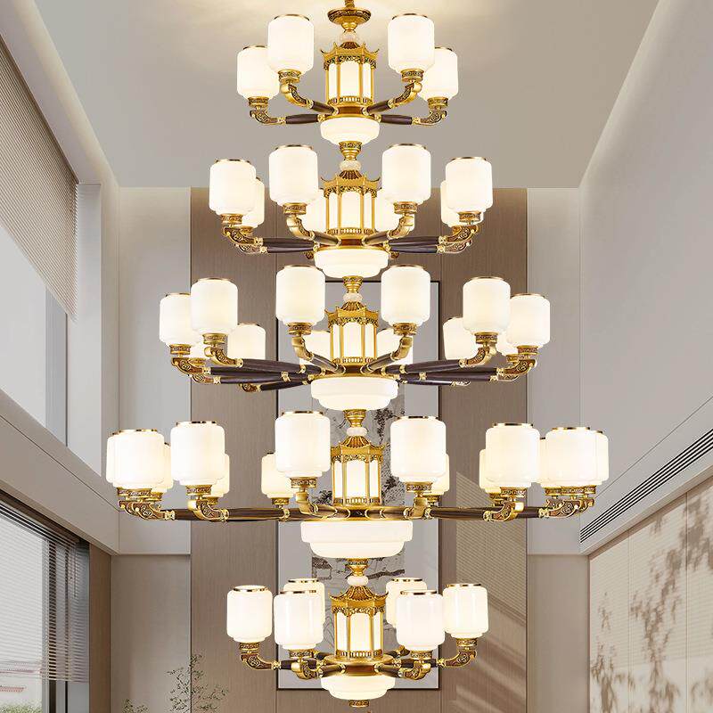 复式吊灯新中式别墅挑空客厅315新大灯中空楼中楼202大楼5款实木